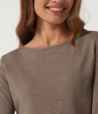 Boat Neck Long Sleeve Asymmetrical Hem Casual T-Shirt
