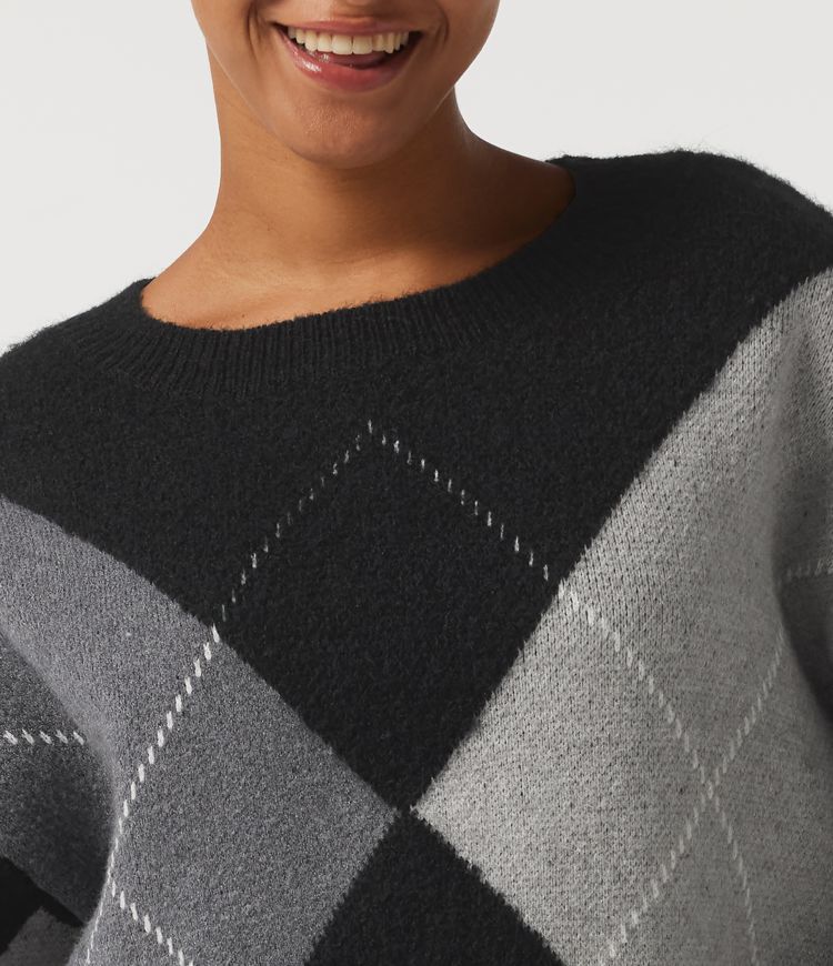 Round Neck Long Sleeve Plaid Casual Sweater Round Neck Long Sleeve Plaid Casual Sweater