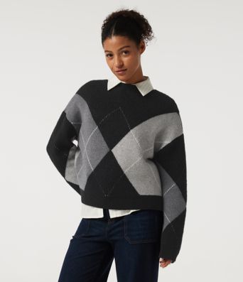 Round Neck Long Sleeve Plaid Casual Sweater Round Neck Long Sleeve Plaid Casual Sweater