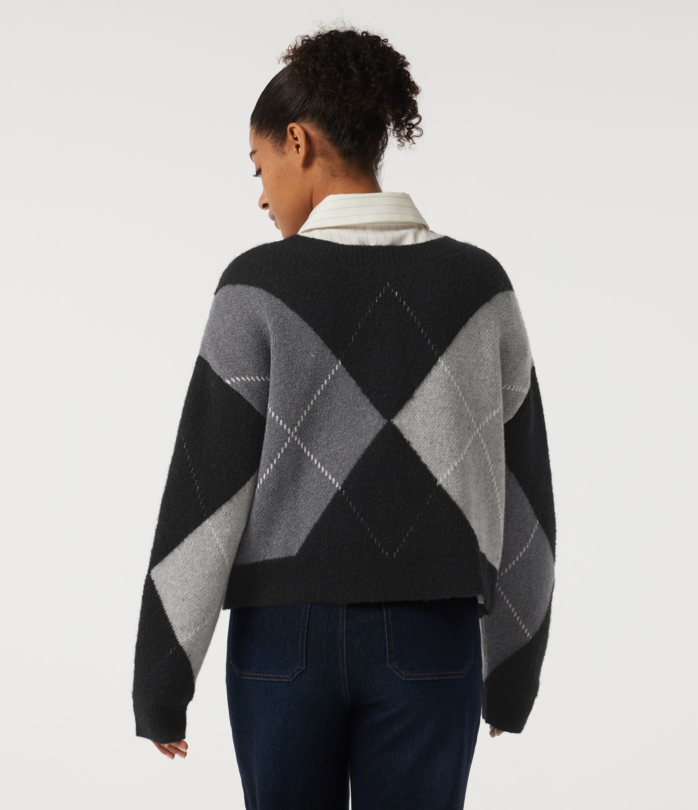 Round Neck Long Sleeve Plaid Casual Sweater Round Neck Long Sleeve Plaid Casual Sweater