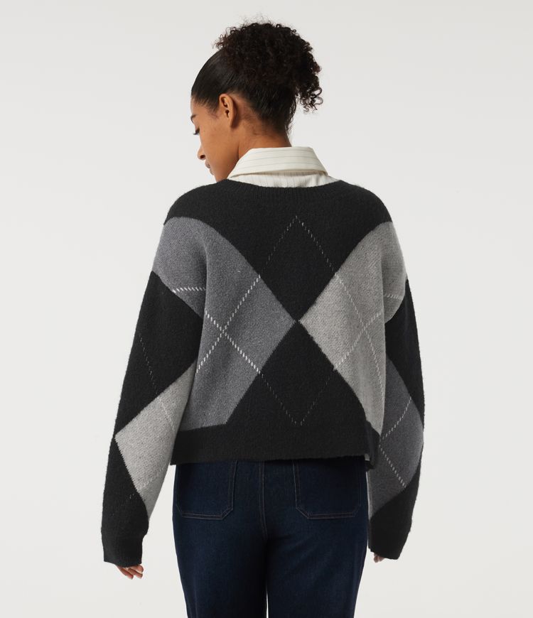 Round Neck Long Sleeve Plaid Casual Sweater Round Neck Long Sleeve Plaid Casual Sweater