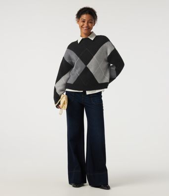 Round Neck Long Sleeve Plaid Casual Sweater Round Neck Long Sleeve Plaid Casual Sweater