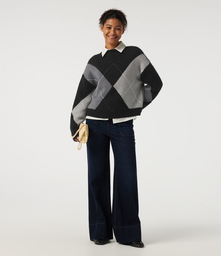 Round Neck Long Sleeve Plaid Casual Sweater Round Neck Long Sleeve Plaid Casual Sweater