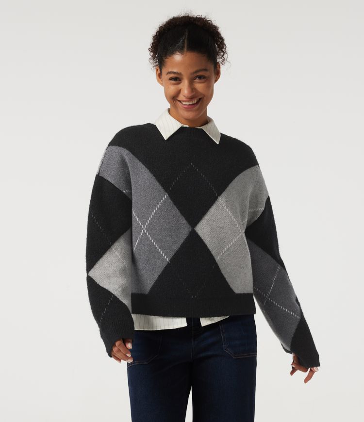 Round Neck Long Sleeve Plaid Casual Sweater Round Neck Long Sleeve Plaid Casual Sweater