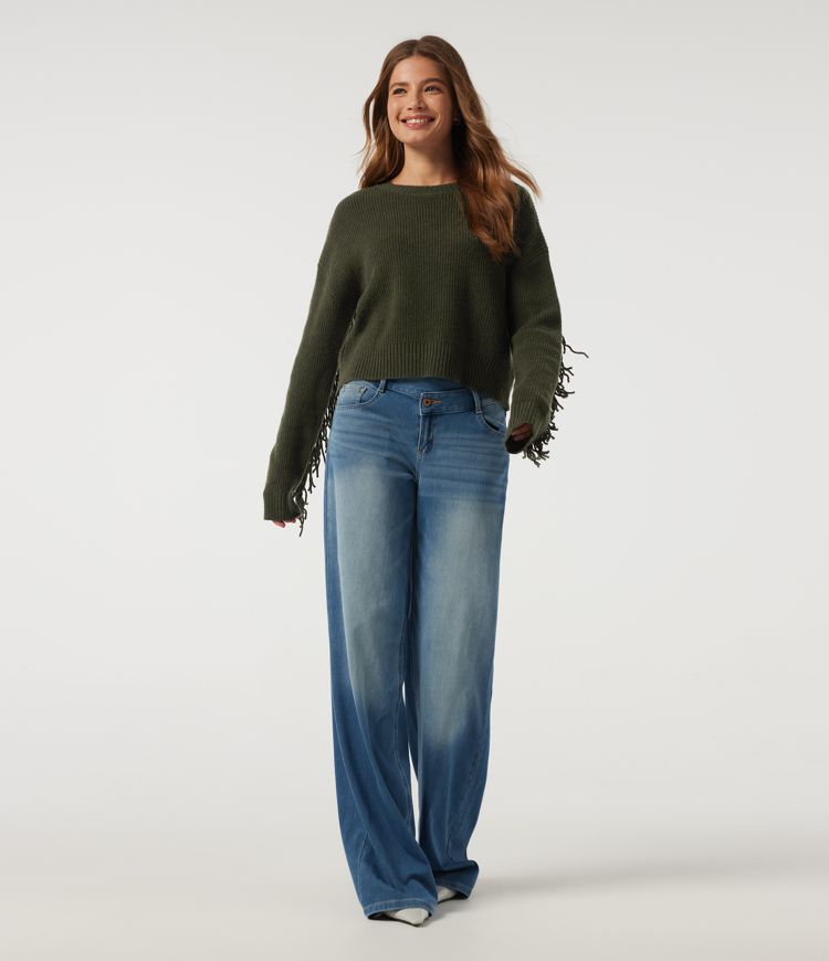 Round Neck Long Sleeve Fringe Casual Sweater Round Neck Long Sleeve Fringe Casual Sweater