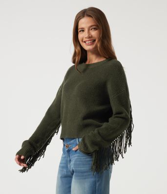 Round Neck Long Sleeve Fringe Casual Sweater Round Neck Long Sleeve Fringe Casual Sweater