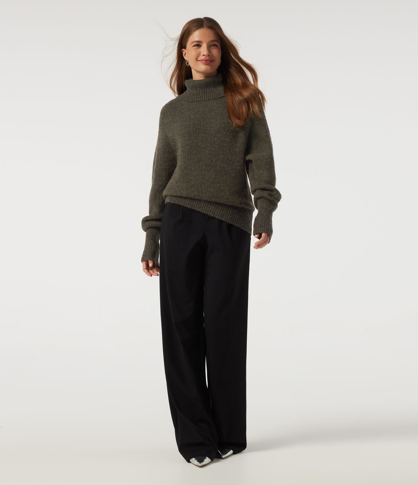 High Neck Bishop Long Sleeve Casual Sweater High Neck Bishop Long Sleeve Casual Sweater