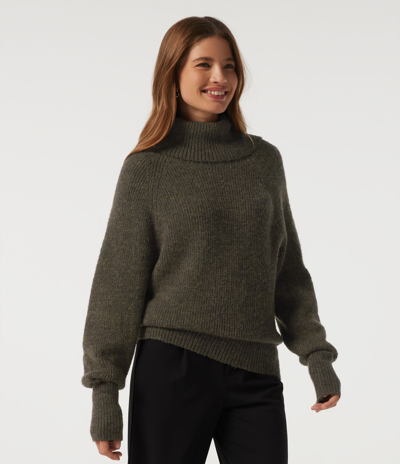 High Neck Bishop Long Sleeve Casual Sweater High Neck Bishop Long Sleeve Casual Sweater