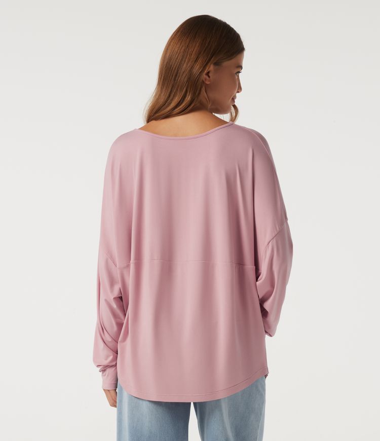 Cloud Gray Purple Boat Neck Long Sleeve Curved Hem Casual Top / 2