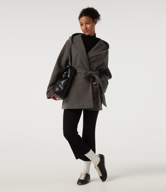 Fleece-Arbeitsmantel mit Kapuze, Kordelzug, langen Ärmeln und Taschen