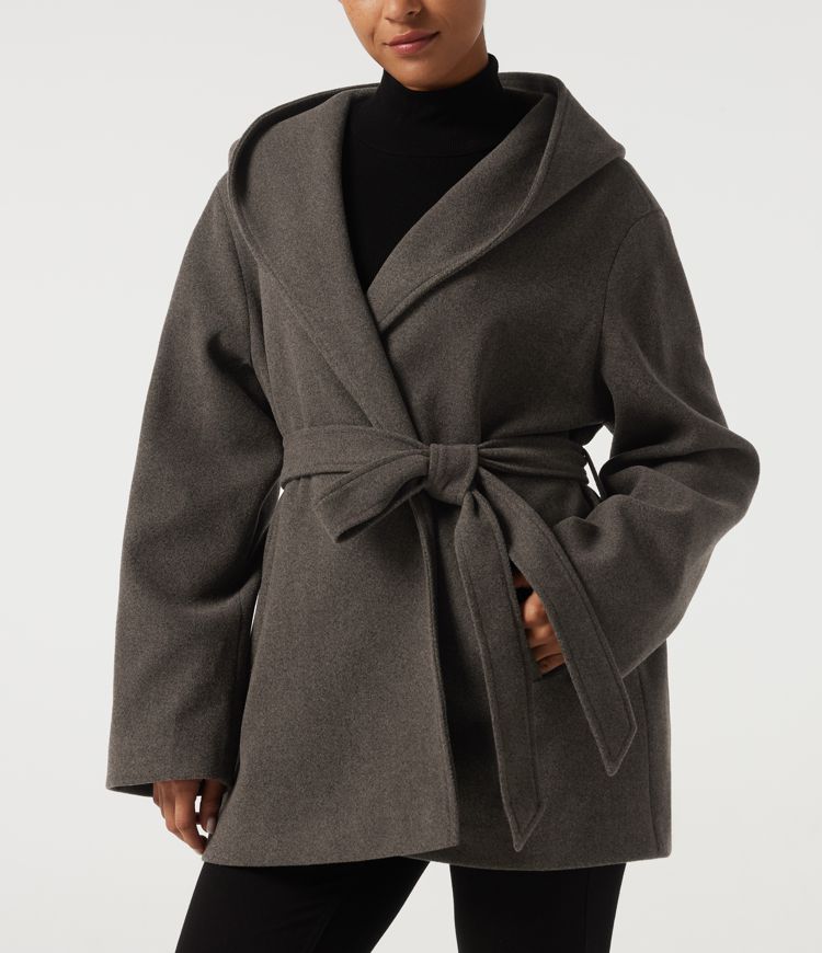 Fleece-Arbeitsmantel mit Kapuze, Kordelzug, langen Ärmeln und Taschen