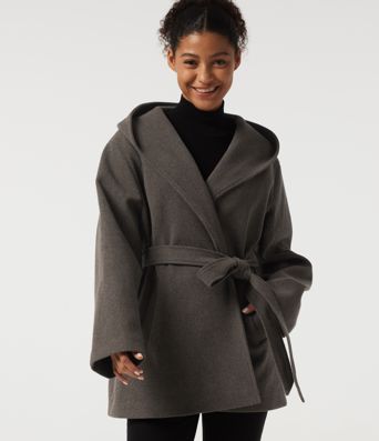 Fleece-Arbeitsmantel mit Kapuze, Kordelzug, langen Ärmeln und Taschen