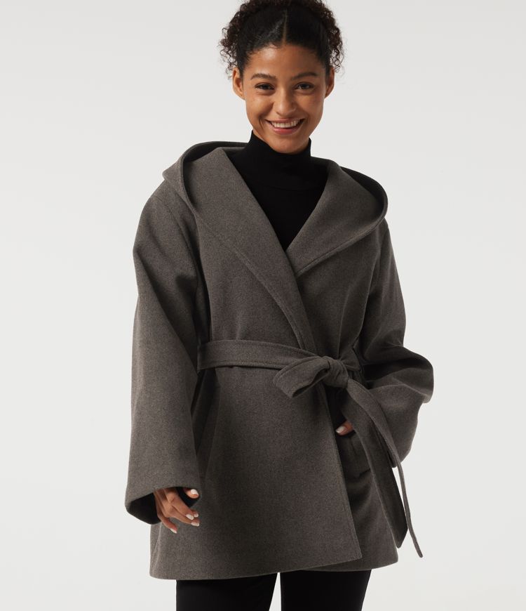 Fleece-Arbeitsmantel mit Kapuze, Kordelzug, langen Ärmeln und Taschen