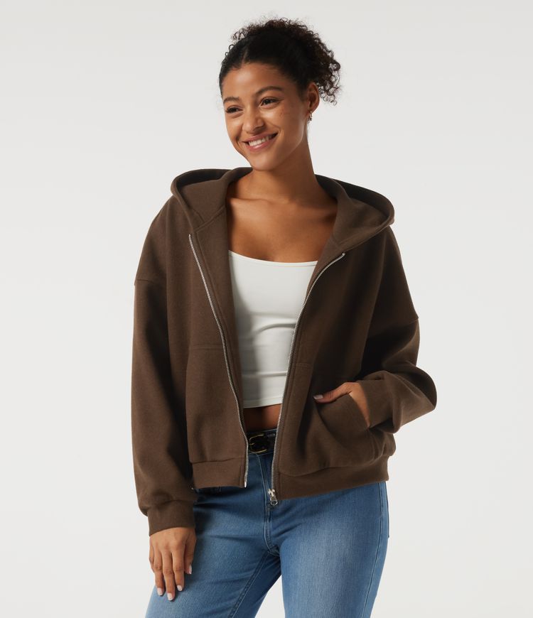 Hooded Long Sleeve Fleece Casual Coat with Pockets