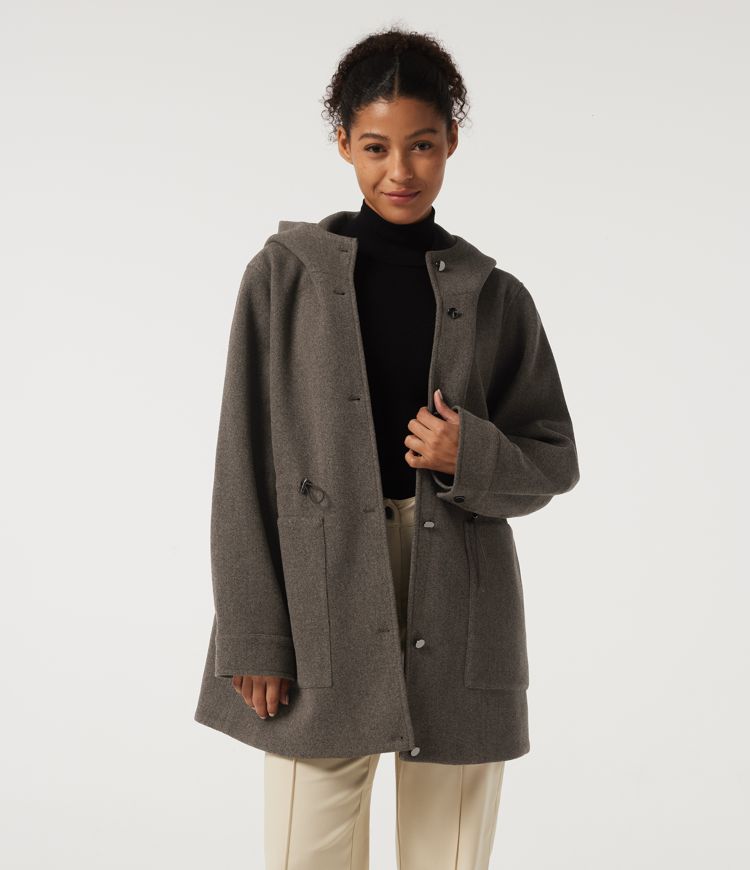 Hooded Long Sleeve Drawstring Fleece Longline Work Coat with Pockets