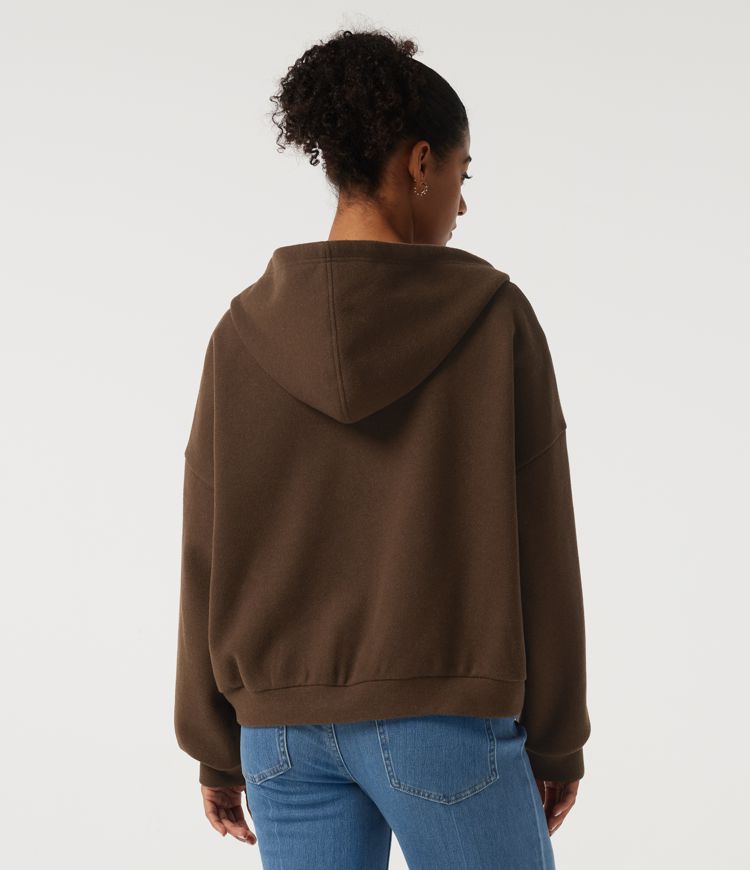 Chestnut Hooded Long Sleeve Fleece Casual Coat with Pockets / 2