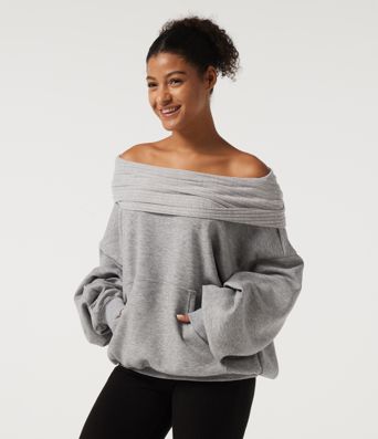 Sweat-shirt décontracté à épaules dénudées et manches longues chauve‑souris
