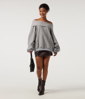 Sweat-shirt décontracté à épaules dénudées et manches longues chauve‑souris