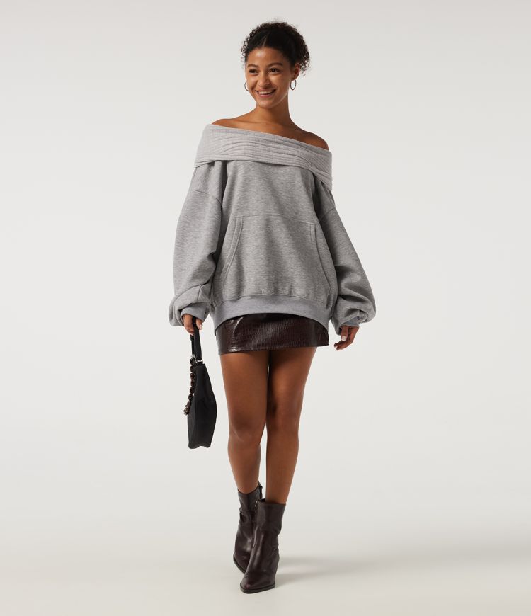 Sweat-shirt décontracté à épaules dénudées et manches longues chauve‑souris
