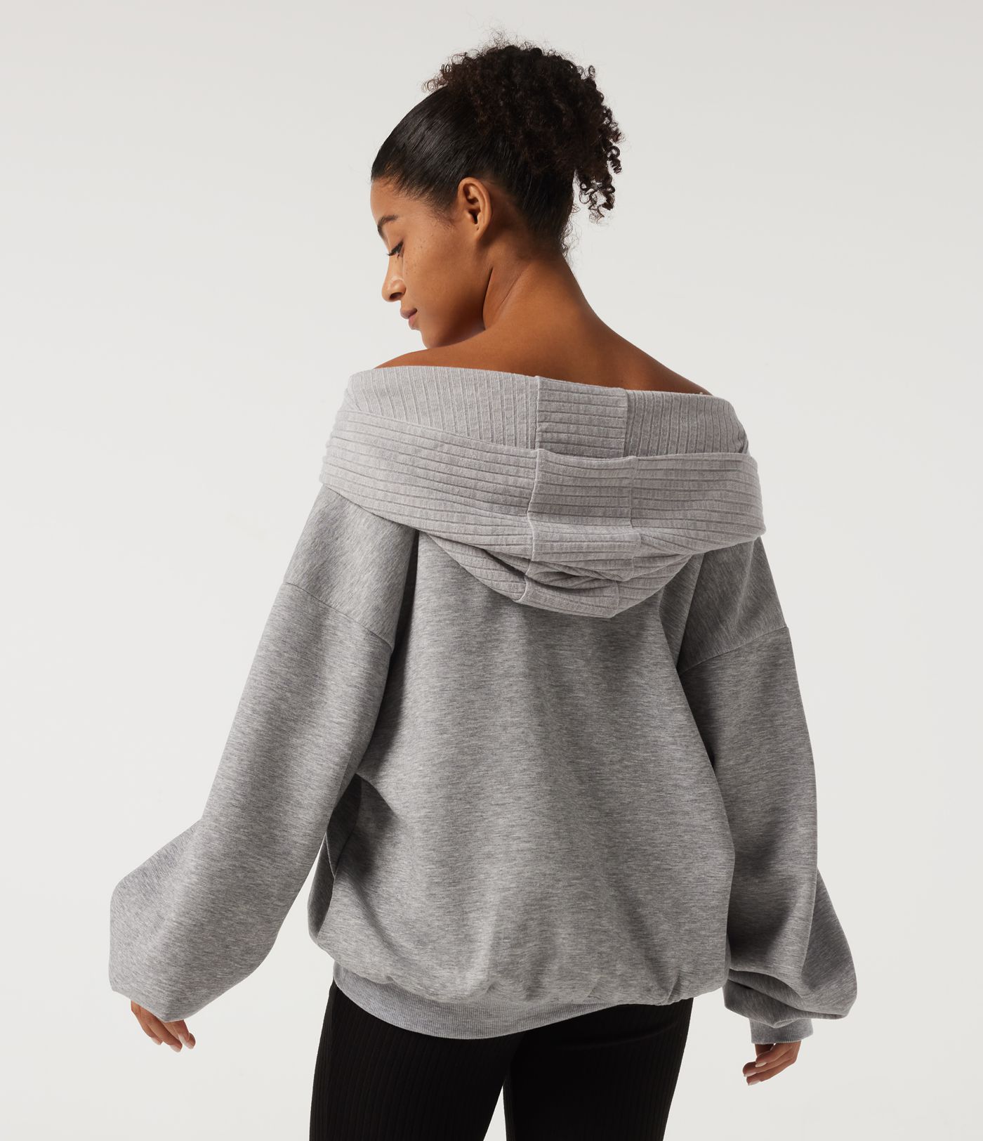 Sweat-shirt décontracté à épaules dénudées et manches longues chauve‑souris