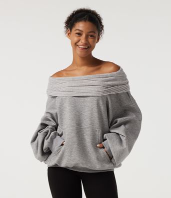 Sweat-shirt décontracté à épaules dénudées et manches longues chauve‑souris