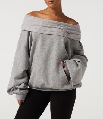 Sweat-shirt décontracté à épaules dénudées et manches longues chauve‑souris