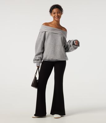 Sweat-shirt décontracté à épaules dénudées et manches longues chauve‑souris