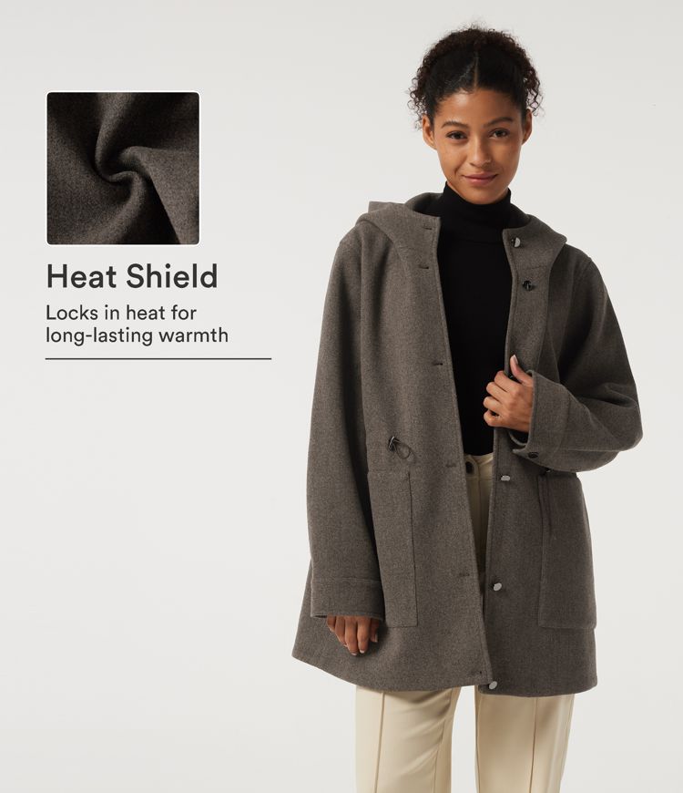 Hooded Long Sleeve Drawstring Fleece Longline Work Coat with Pockets