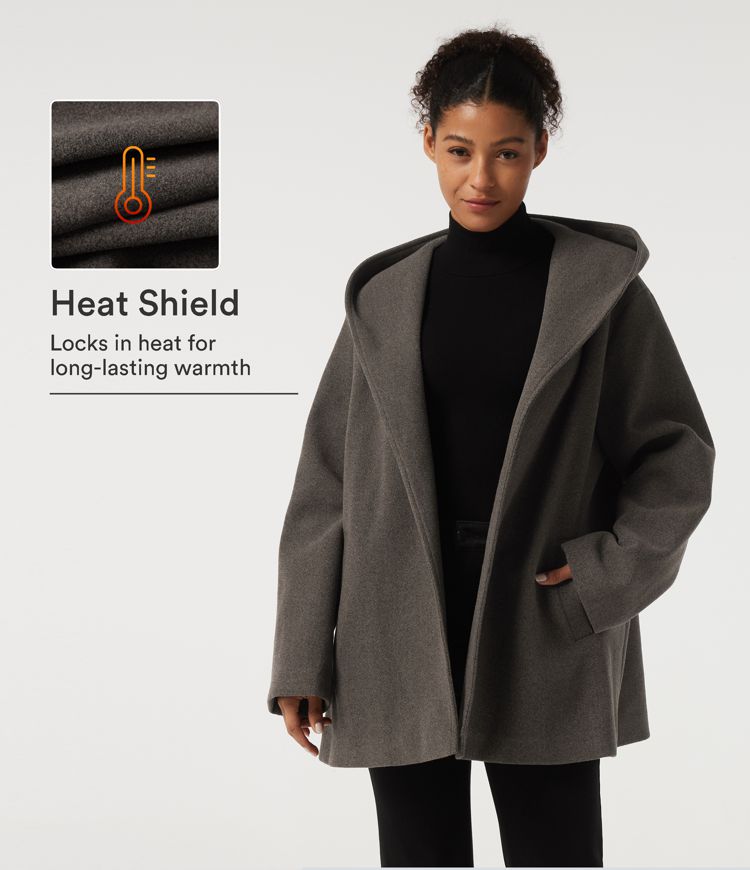 Hooded Tie Long Sleeve Fleece Work Coat with Pockets