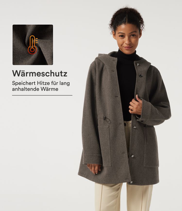 Fleece-Büro-Mantel mit Kapuze, Seitentaschen, langen Ärmeln und Kordelzug - extralang