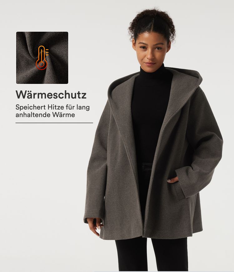 Fleece-Büro-Mantel mit Kapuze, Seitentaschen und langen Ärmeln