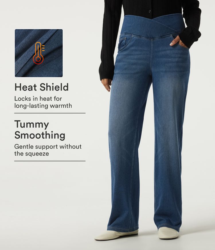 Halara Flex™ Denim Heat High Waisted Tummy Control Crossover Straight Leg Casual Jeans with Pockets