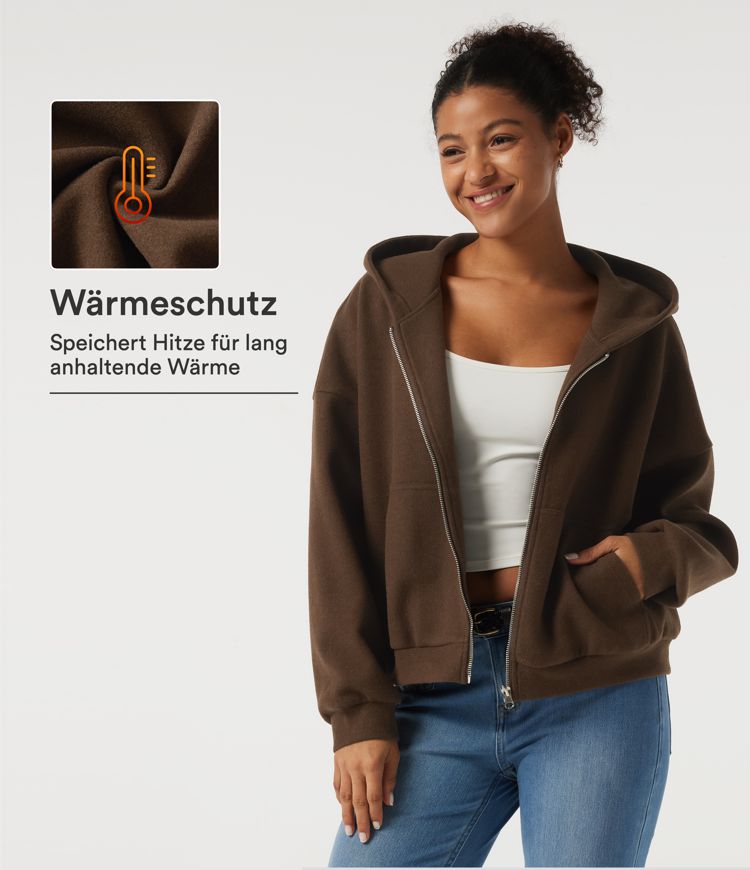 Lässiger Fleece-Mantel mit Kapuze, Seitentaschen und langen Ärmeln