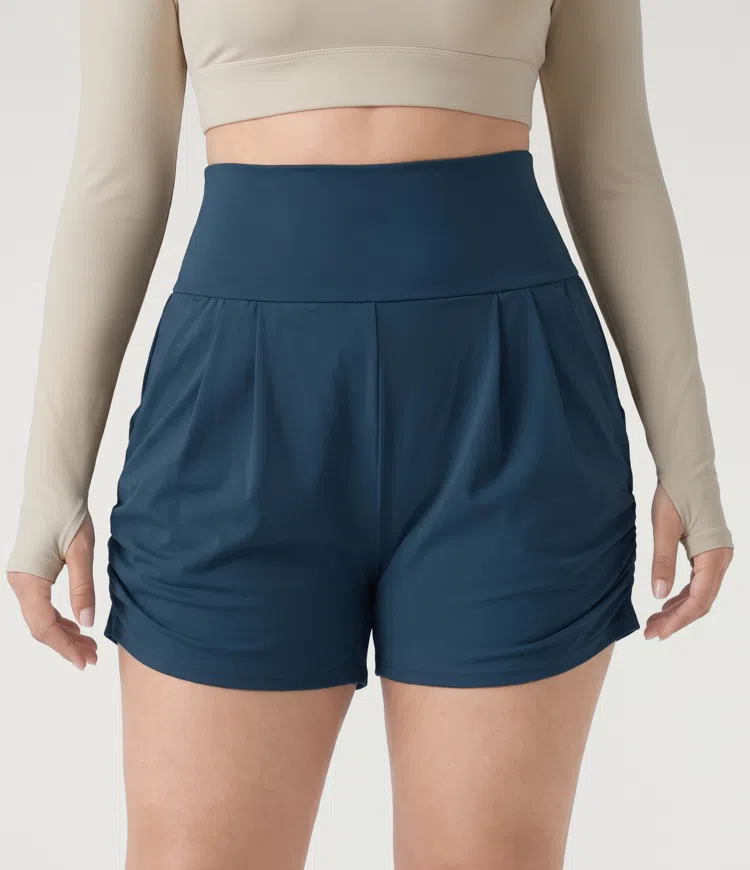 Softlyzero™ Airy - Geraffte Yoga-Shorts mit hohem Bund, mehreren Taschen und InstantCool - Plus Size, 7,6 cm