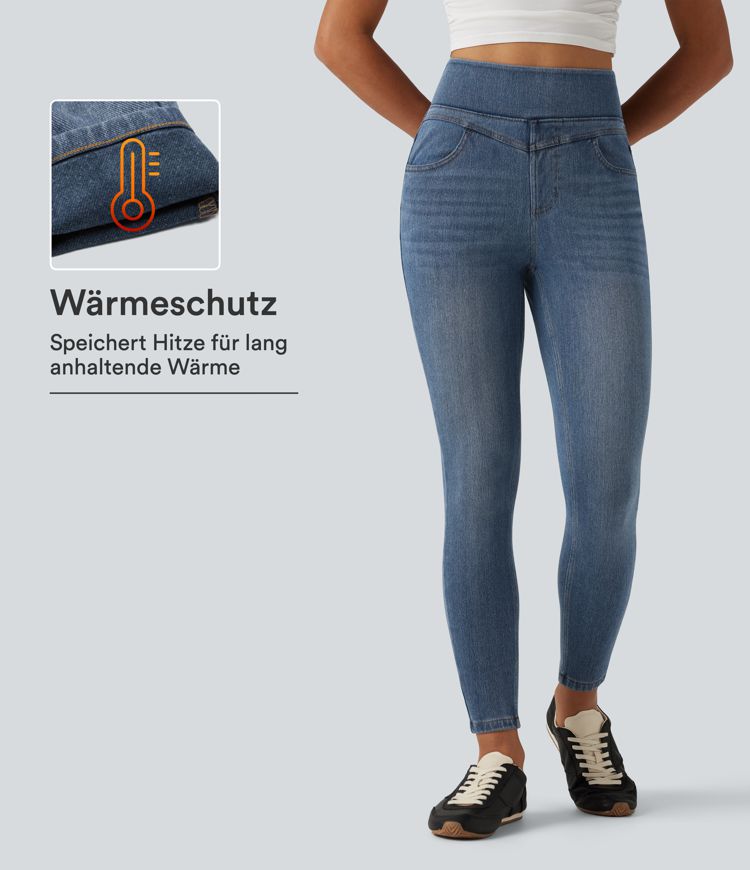  Blue Jasper Denim Halara Flex™ Denim Heat jeans décontractés taille haute avec poches / 1