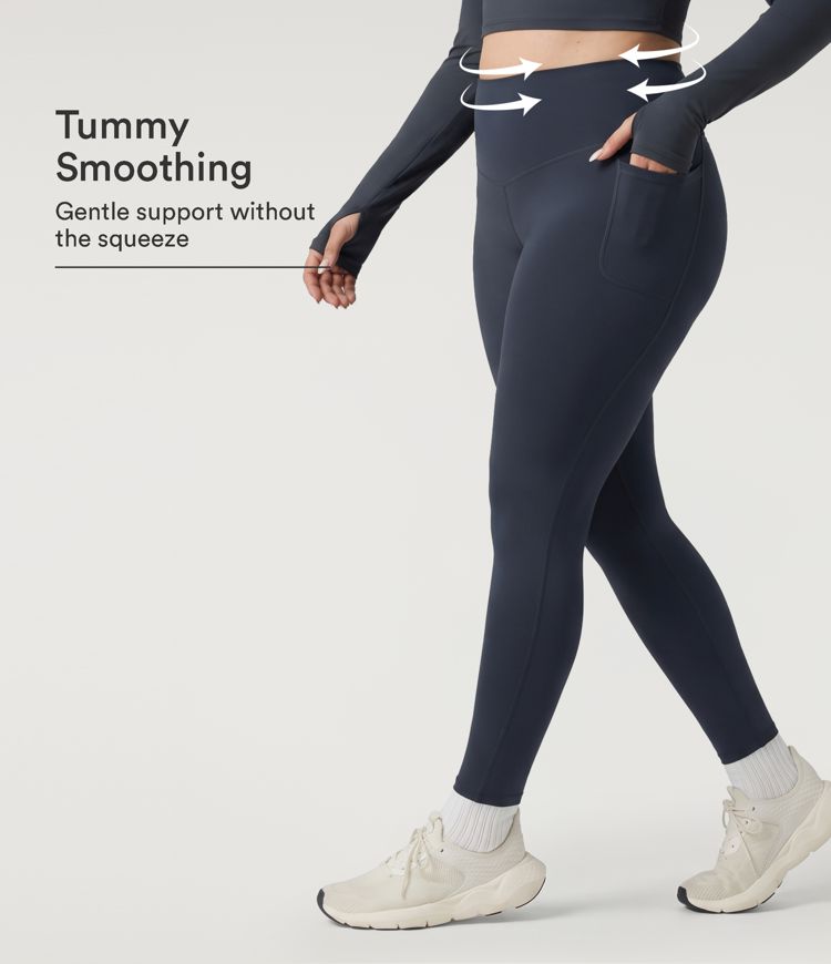 Plus Size Halara Ultrasculpt™ Heat High Waisted Tummy Control Crossover Back Fleece Running Leggings with Pockets