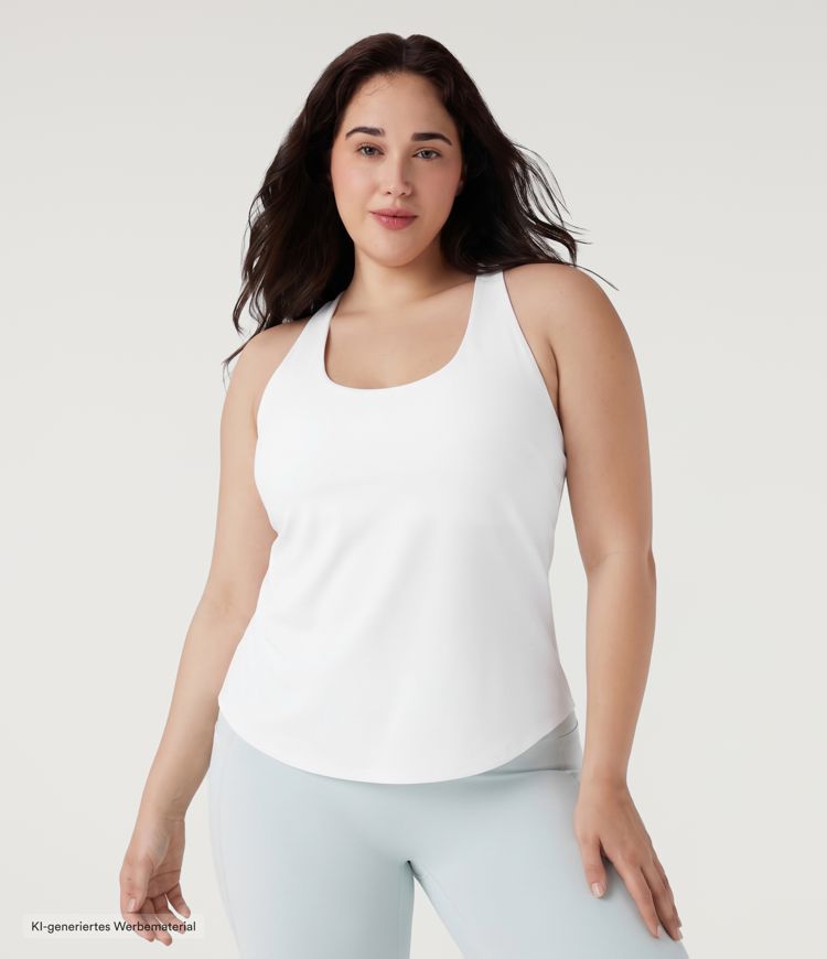 Weiß Yoga-Tanktop mit U-Ausschnitt, integriertem BH, InstantCool und abgerundetem Saum - Plus-Size, UPF50+ / 2