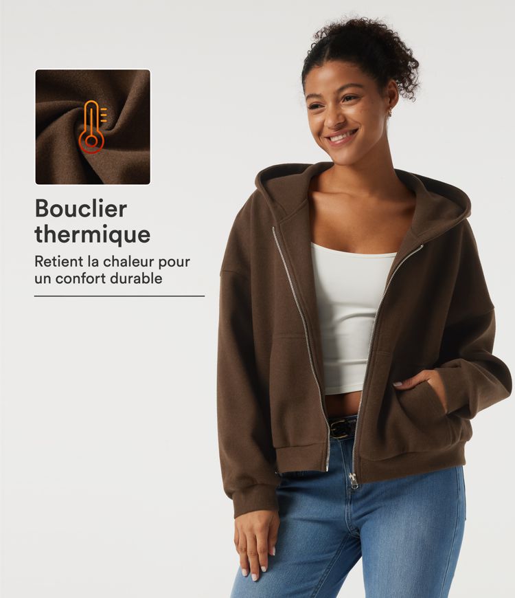 Manteau en polaire à capuche et manches longues avec poches