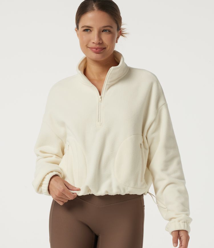 Mock Neck Long Sleeve Running Sports Top with Pockets