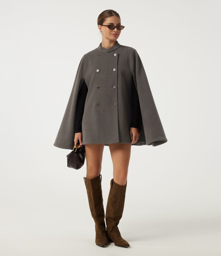 Manteau de bureau à carreaux à col montant et manches longues
