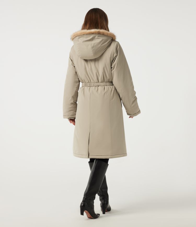 Pale Khaki Gefütterte Büro-Jacke mit Kapuze, langen Ärmeln und Gürtel - extralang / 2