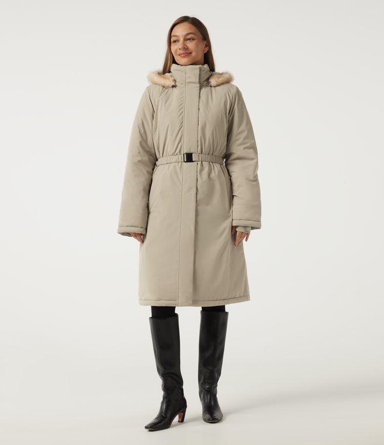 Hooded Long Sleeve Belted Longline Work Padded Jacket
