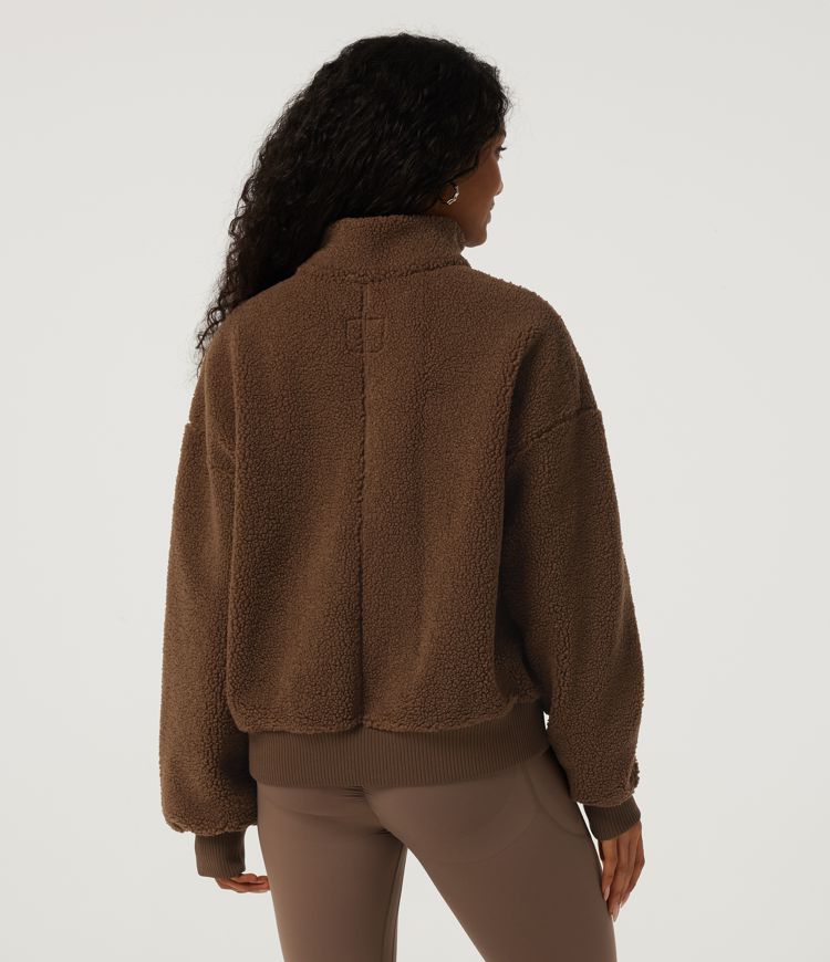 Thrush Mock Neck Long Sleeve Casual Sherpa Jacket with Pockets / 2