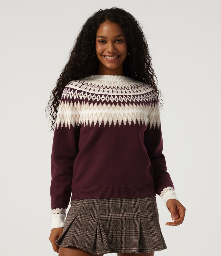 Round Neck Long Sleeve Patterned Casual Sweater