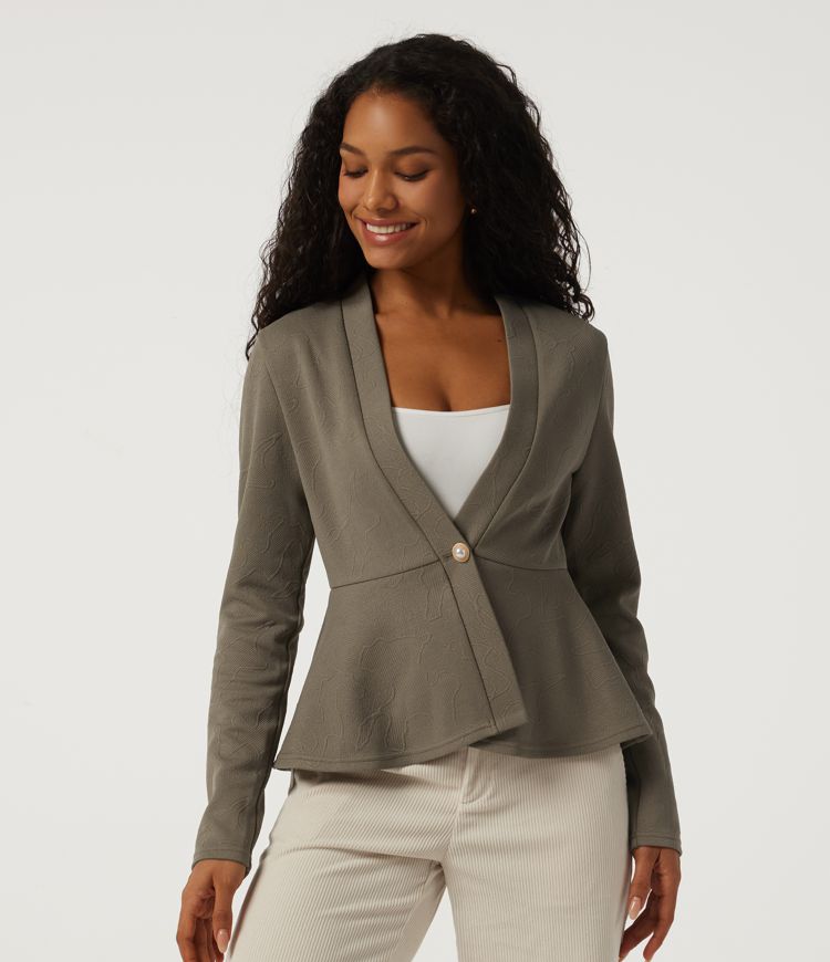 Büro-Blazer mit V-Ausschnitt, langen Ärmeln und Jacquard-Muster