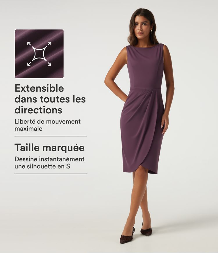 Robe midi esprit bureau sans manches à col bateau avec poches
