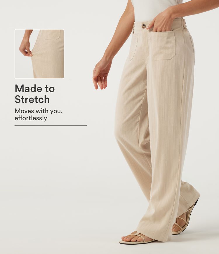 Low Rise Straight Leg Casual Linen-Feel Pants with Pockets