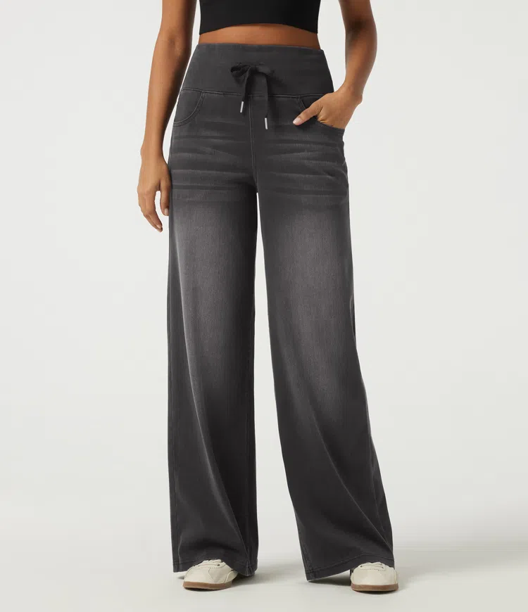 Jean coupe large Halara Flex™ Denim à motifs, taille haute gainante avec cordon de serrage et poches