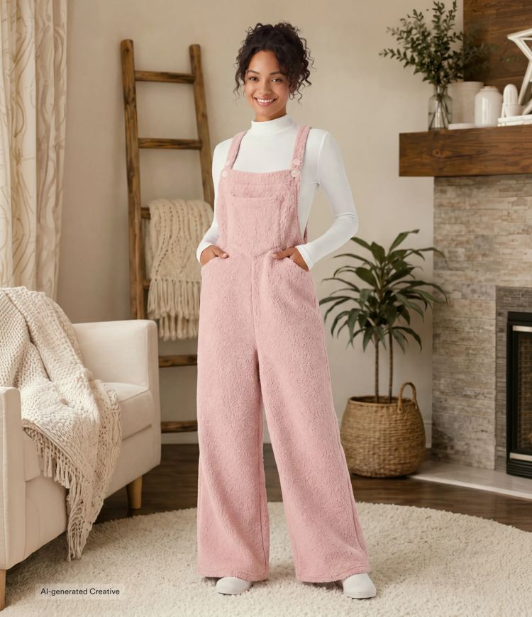 Adjustable Strap Button Multiple Pockets Casual Teddy Overalls