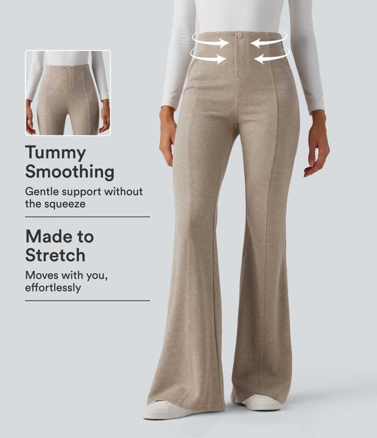 Ribbed High Waisted Tummy Control Casual Flare Pants
